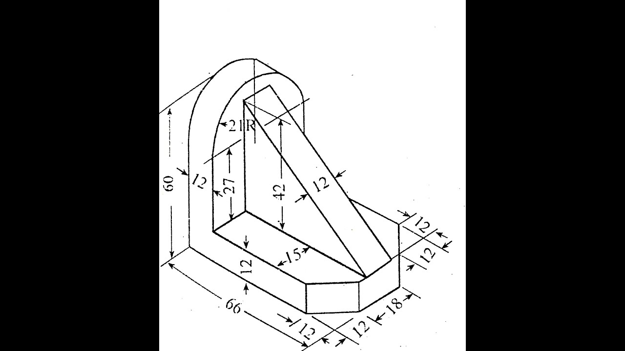 ISOMETRIC VIEW OF SEMI CIRCULAR PARTS WITH RECTANGULAR PART