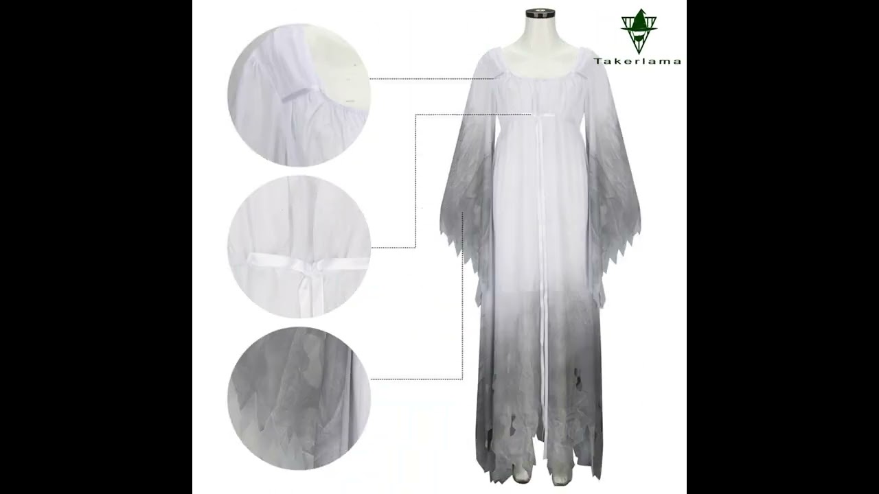 Gothic Victorian White Fancy Dress Women Gossamer Ghost Halloween Costume Takerlama