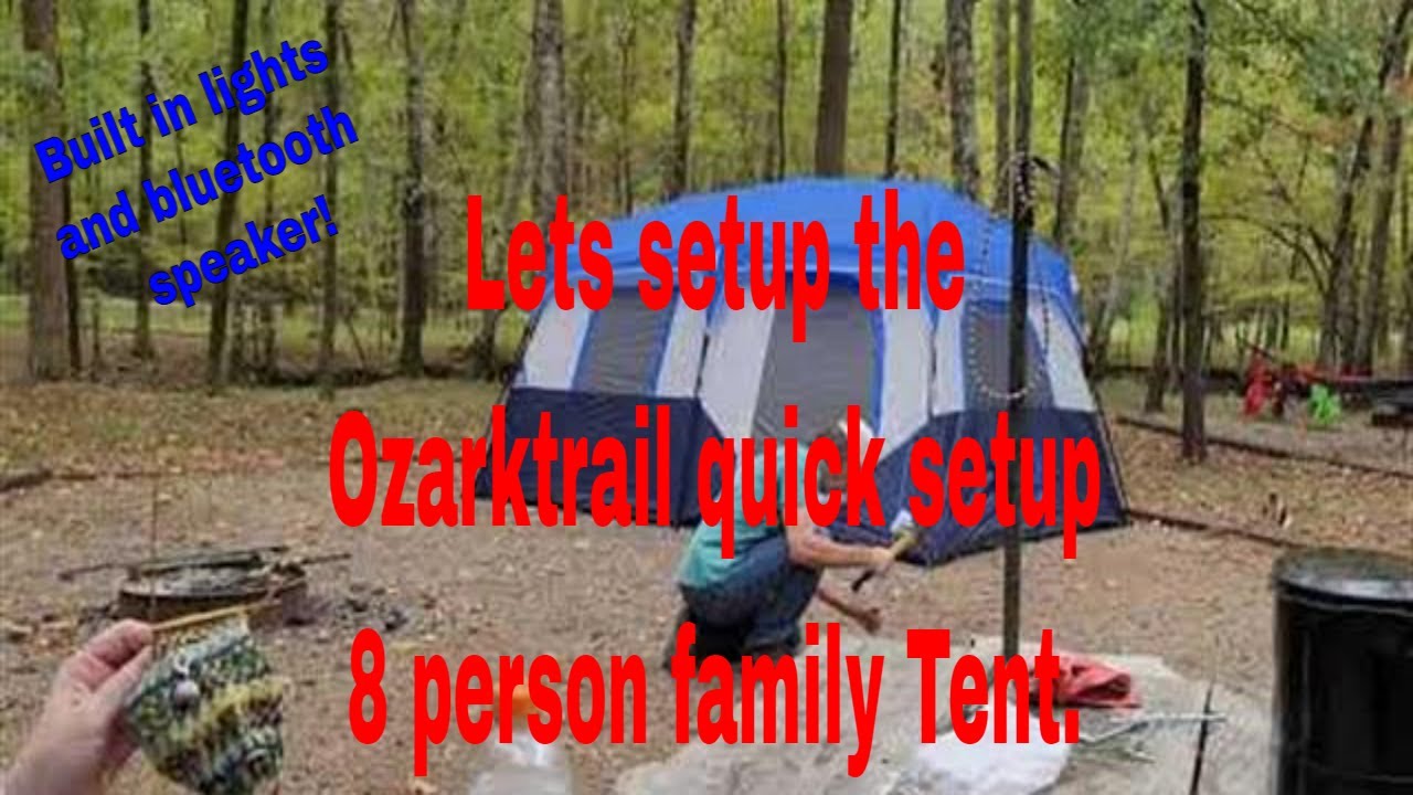 Ozarktrail 8 Person Quickset Family Tent setup- ( in real time) , Built in lights and BT speaker!