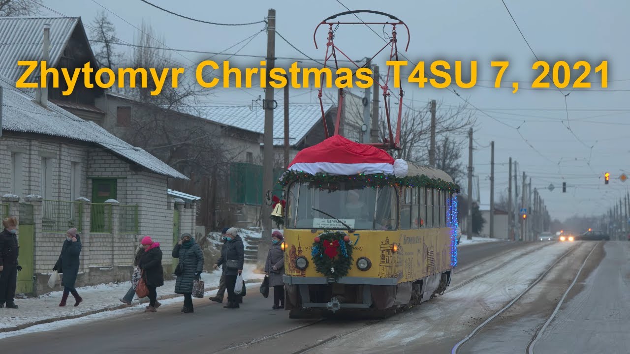 Christmas tram T4SU 7 Zhytomyr, Ukraine | Vánoční tramvaj T4SU v Žytomyru 2021 | 8K HDR