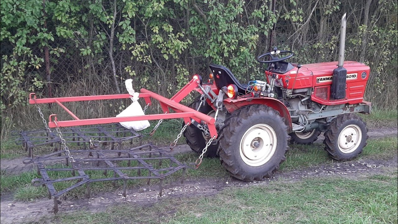 Siew poplonu bronowanie traktorkiem YANMAR YM1401D