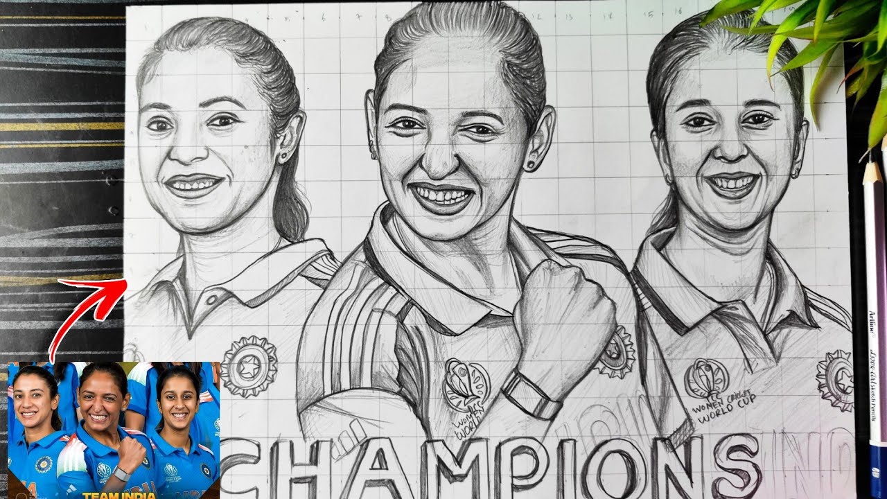 ICC Women’s World Cup 2025 Champions🏆Harmanpreet Kaur, Smriti Mandhana, Jemimah Rodrigues Drawing
