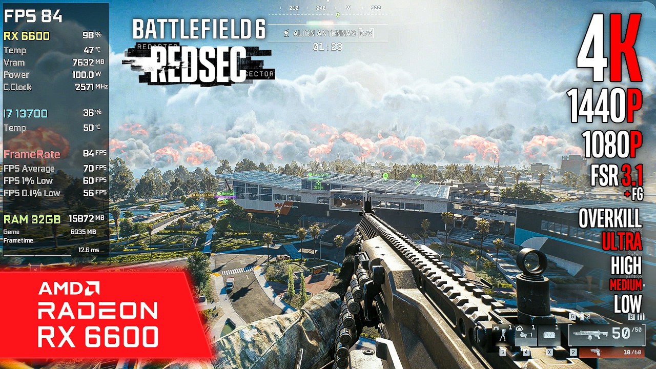 RX 6600 | Battlefield 6 Battle Royale (REDSEC) - 4K, 1440p, 1080p, FSR 3.1 - Ultra, High, Med, Low