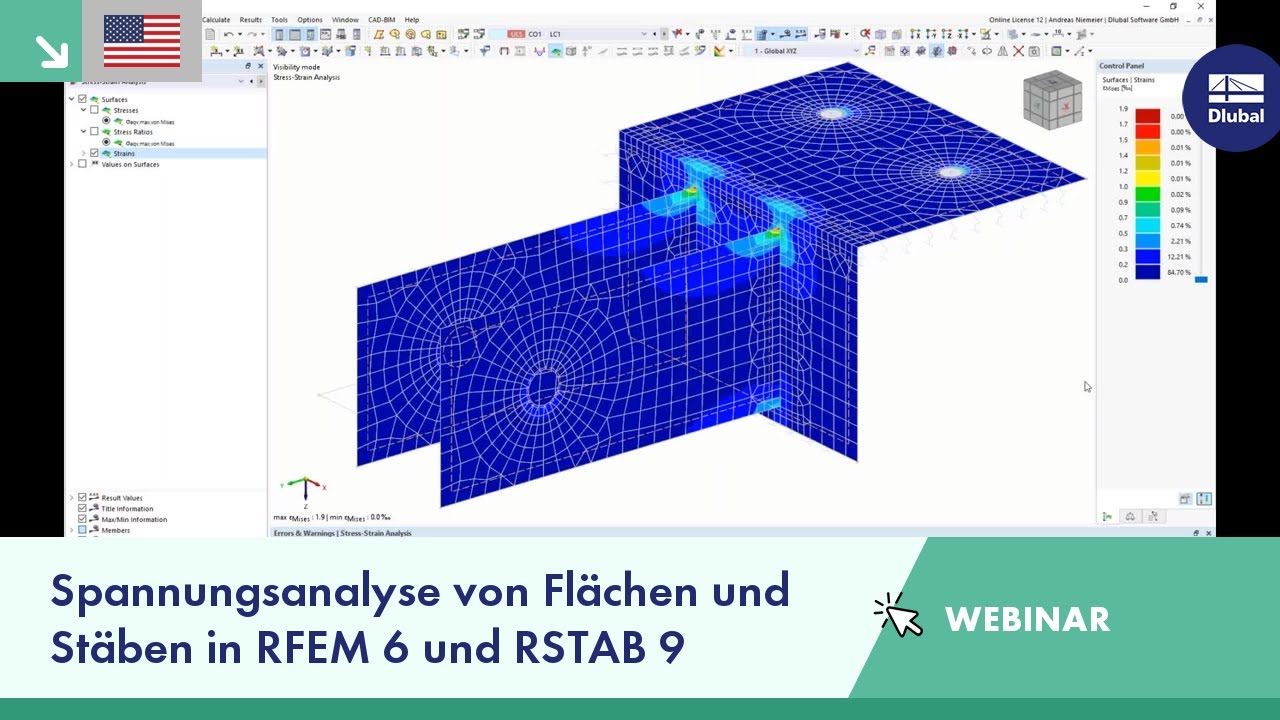[EN] Spannungsanalyse von Flächen und Stäben in RFEM 6 und RSTAB 9 | Do, 14. Juli 2022