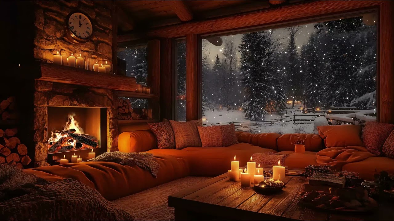 Warm Fireplace & Soft Piano Ambience | Cozy Winter Night for Deep Sleep & Relaxation