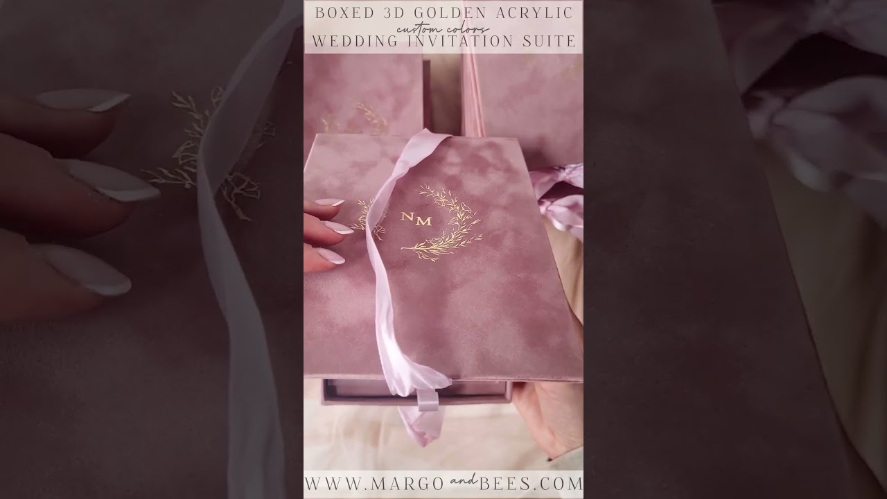 Luxury Acrylic Wedding Invitations in Velvet Box 💎Frozen Plexi Glamour Suite |Elegant Golden Invites