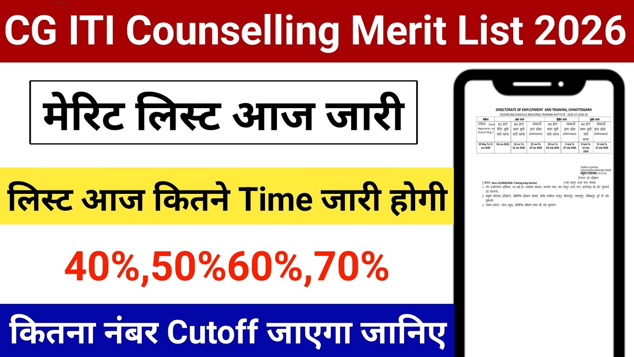 CG ITI Merit List 2026 Releasing Today | What Will the Cutoff Marks Be? When Will Seat Allotment ...