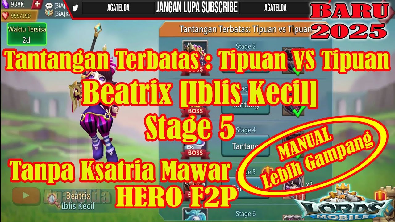 Tantangan Terbatas Tipuan VS Tipuan Beatrix [Iblis Kecil] Stage 5 Hero F2P  - 2025 │Lords Mobile