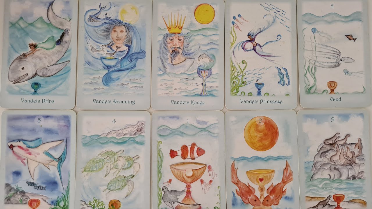 Tarotkort. 8 b&aelig;gre. Stjernetegn. Fisken, krebsen, skorpionen
