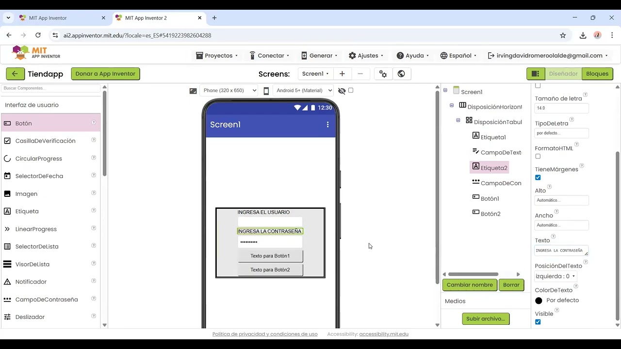 PROGRAMAR INICIO DE SESIÓN EN APP INVENTOR
