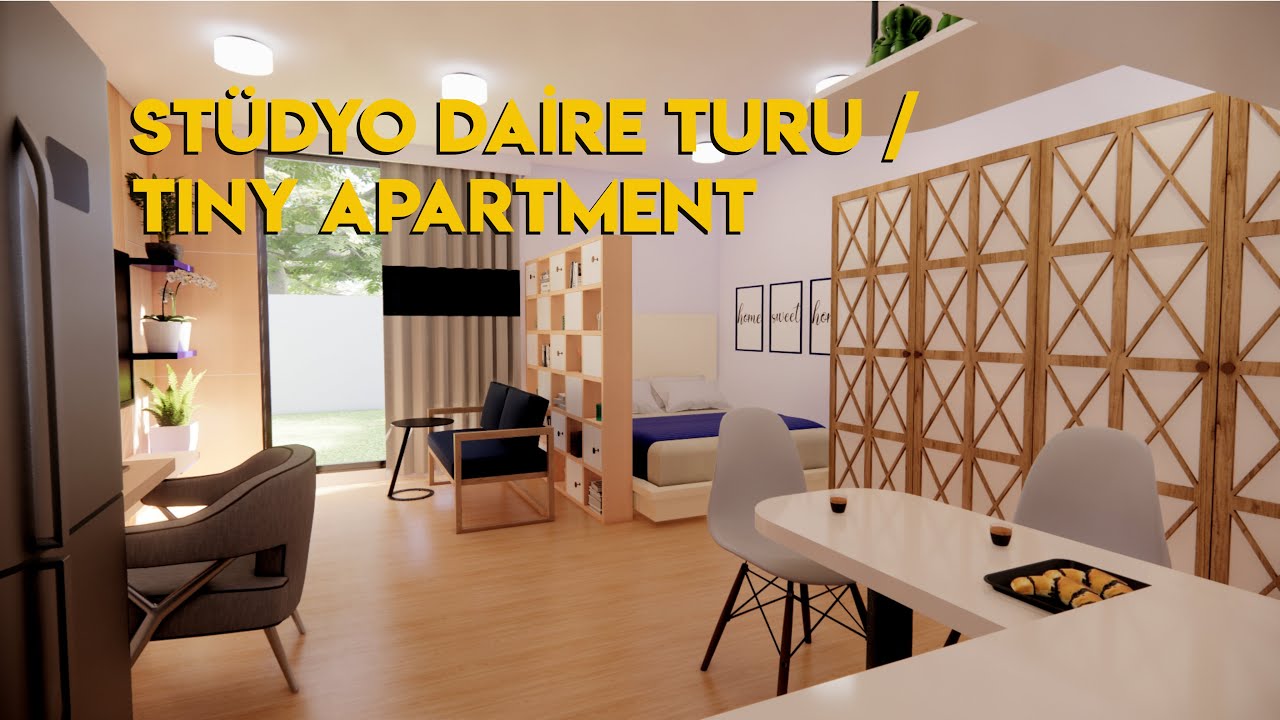 Daire Turu : Stüdyo Daire Ev Turu - 1+0 Tiny House Dekorasyonu (30 m2)