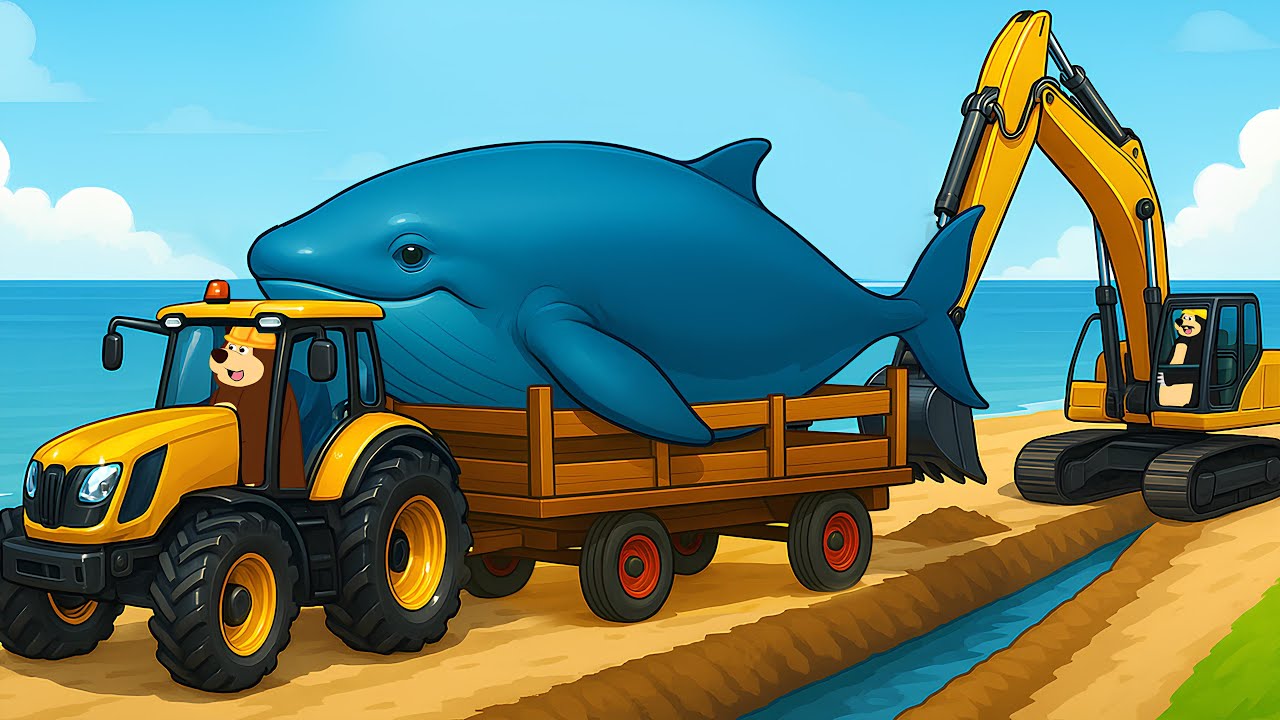 Giant Whale Rescue 🐋 - Tractor and Excavator Save the Day | Construction Vehicles