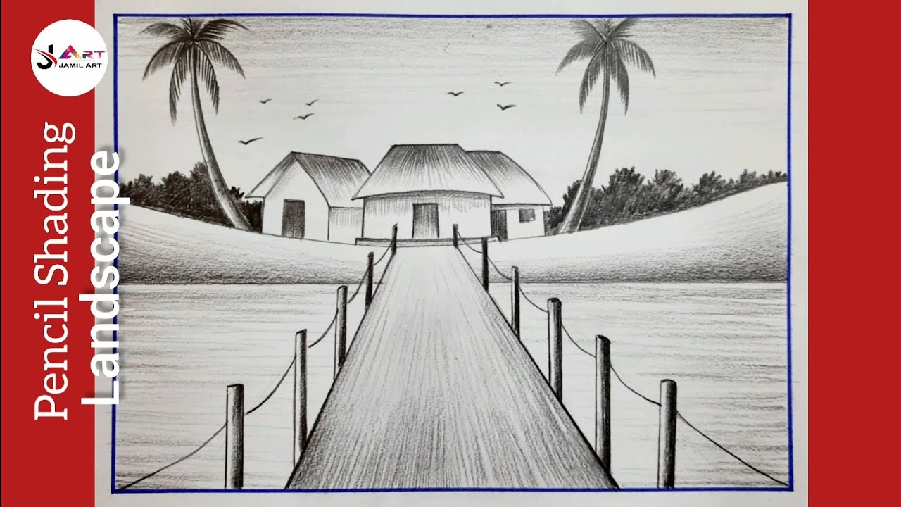 Easy Landscape Drawing || Easy pencil drawing scenery for beginners || Shading drawing