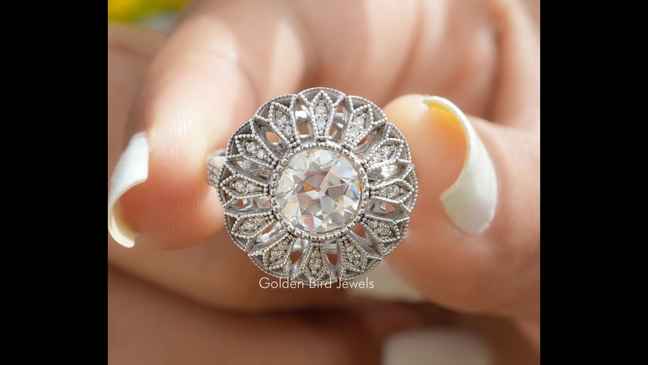 Old European Cut Moissanite Flower Ring #customizedjewelry #vintagestyle @GoldminesTelefilms