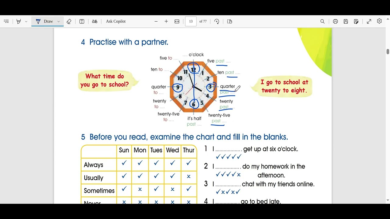 What time is it ? Unit3/Daily Routines الصف الخامس #جيداء_صقر #moreenglishmorelove #المنهاج_السوري