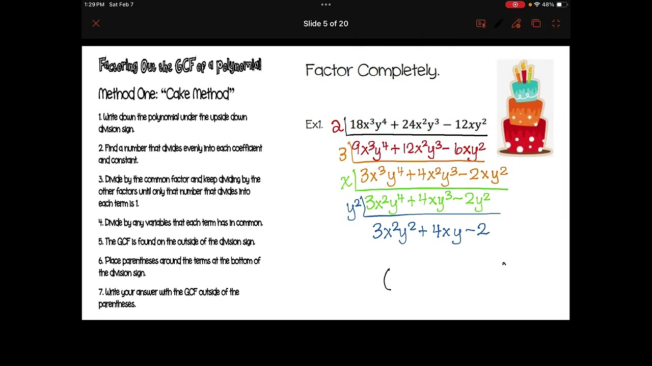 HonAlg: factoring polynomials with monomial GCF notes (unit9)