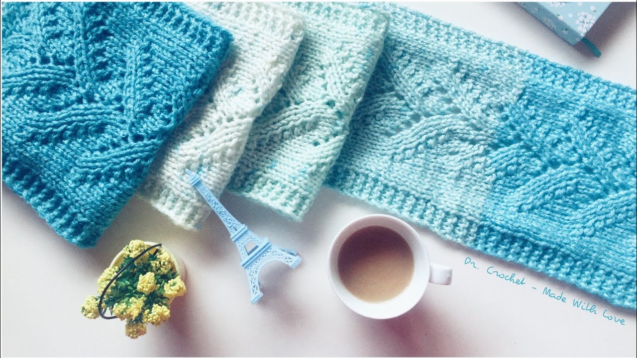 كوفية تريكو مفرغة خطوة بخطوة - knitting lacy scarf step by step