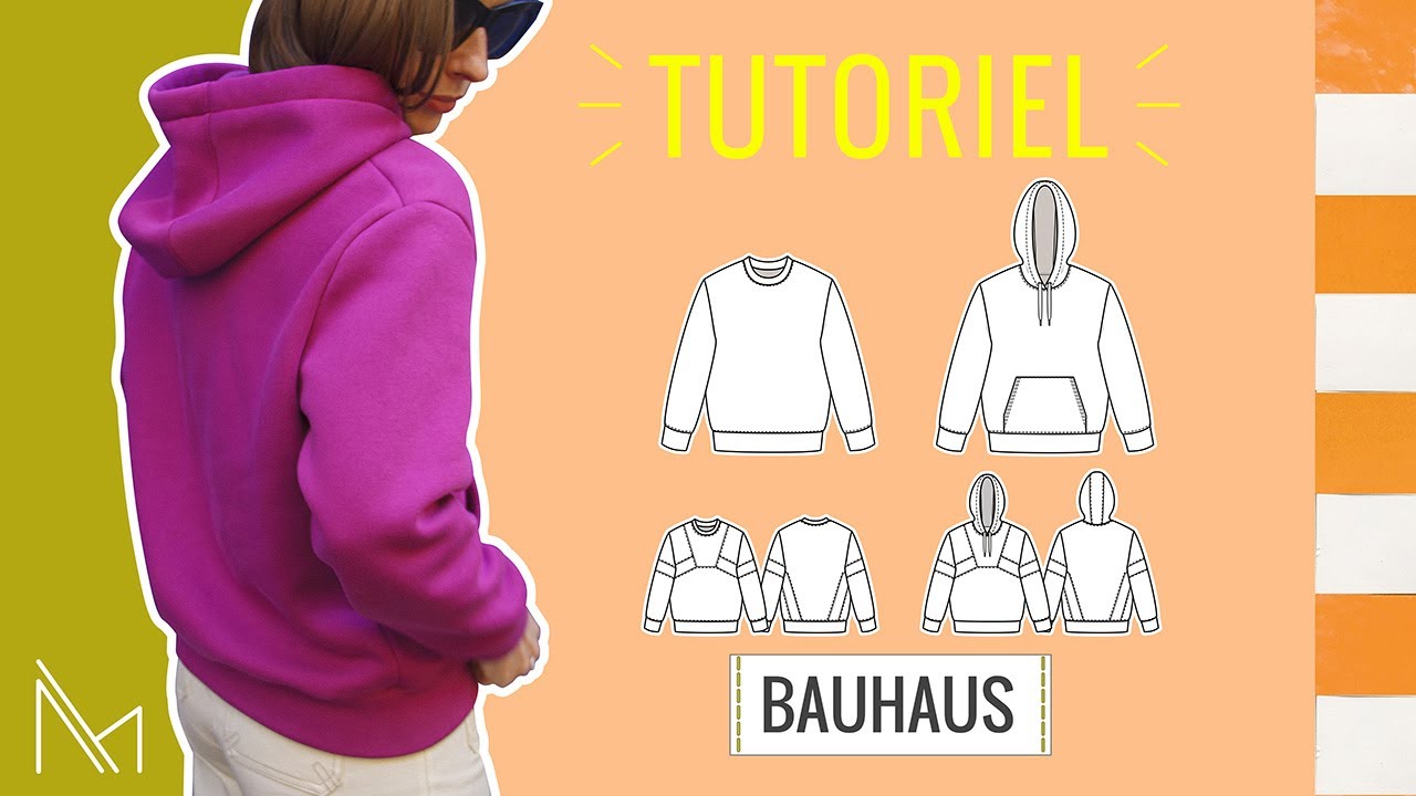 TUTO patron sweat femme : BAUHAUS | Capuche ou col rond, découpes graphiques, poche kangourou