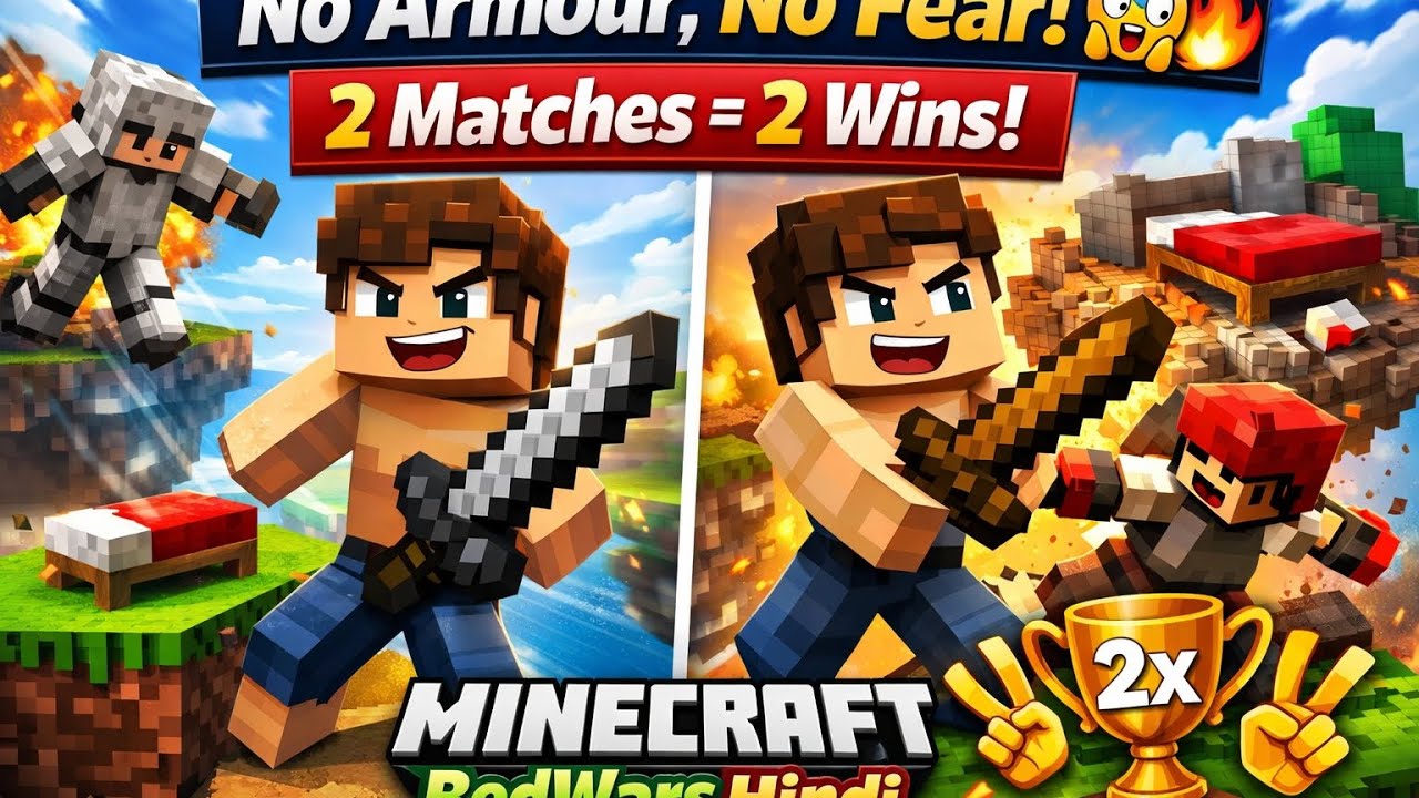 No Armour, No Fear! 😱🔥 | 2 Matches = 2 Wins | Minecraft BedWars Hindi