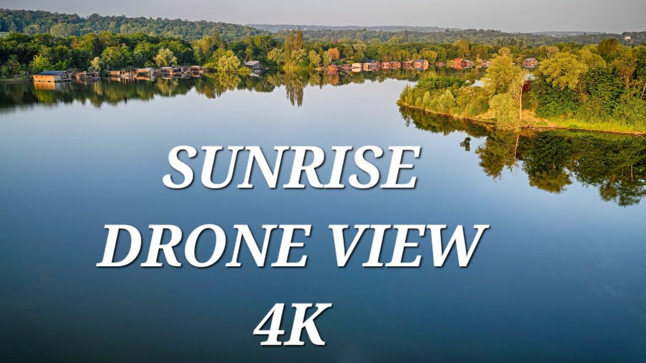 Poissy France - &Eacute;tang de la Galiotte - Sunrise - Drone View - 4K