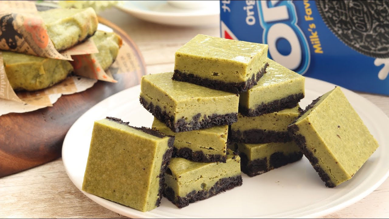 抹茶とオレオのベイクドチーズケーキ Matcha& OREO Baked cheese stick｜抹茶のお菓子｜HidaMari Cooking