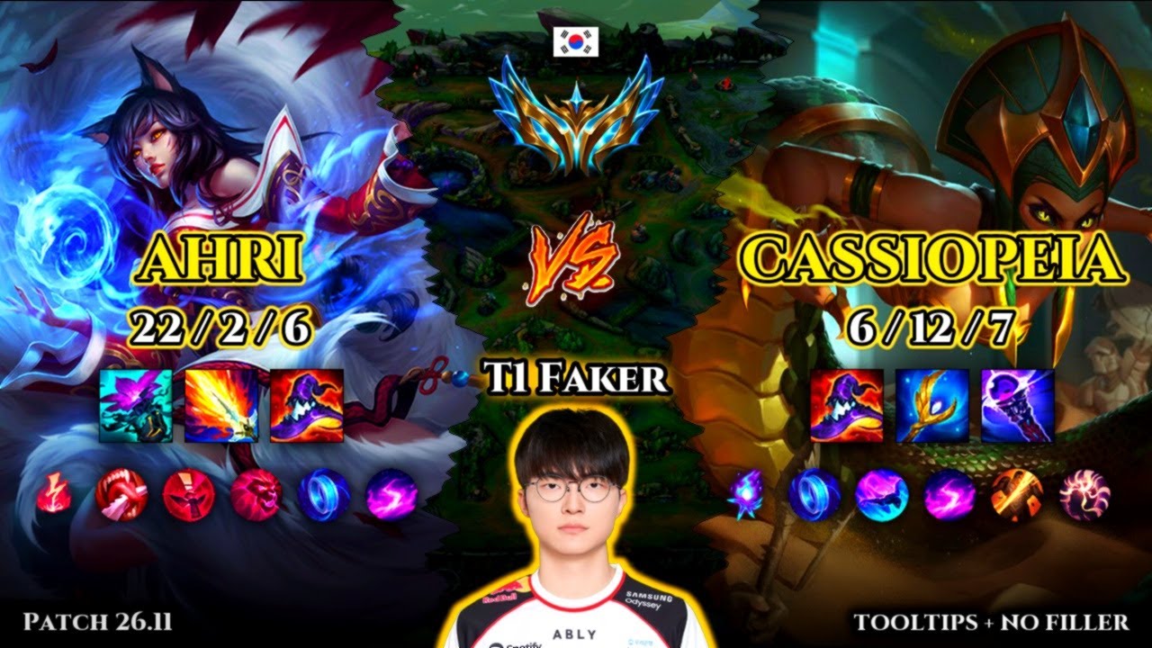 T1 Faker | Ahri MID vs Cassiopeia | Patch 26.11 | 2026-06-09 | KR CHALLENGER