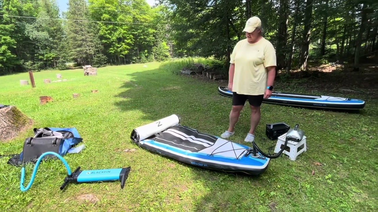 Inflating BLACKFIN model XL paddle board