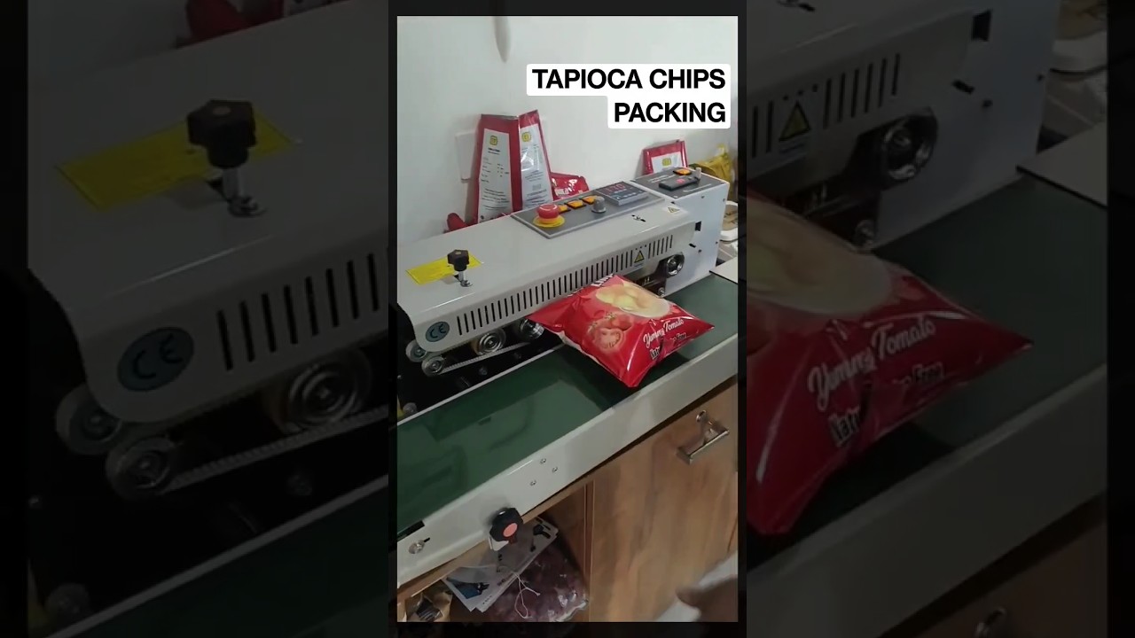 Low cost Tapioca, Banana, Potato chips packing with air / Nitrogen flushing continuous band sealer