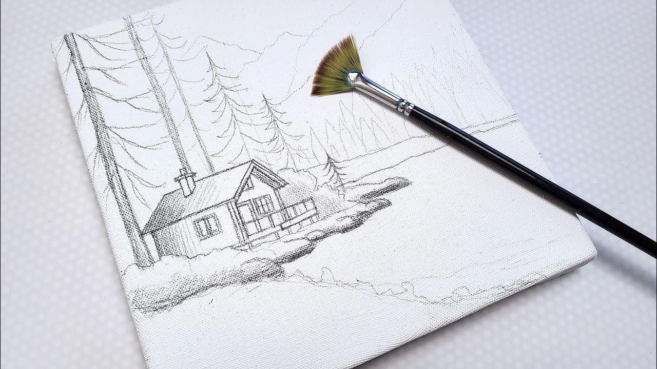 House By The Mountain Lake /Relaxing Acrylic Painting Step By Step