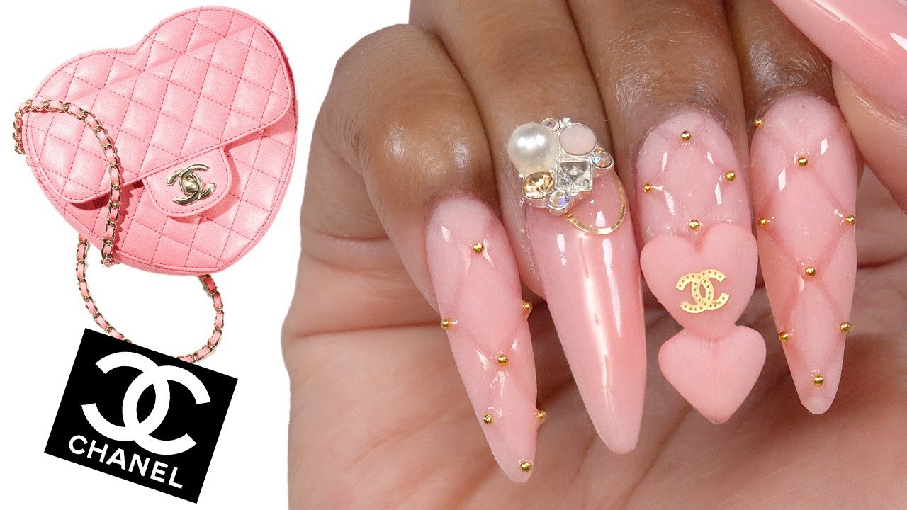 CHANEL Inspired Nails - Pink Heart Bag - ASMR