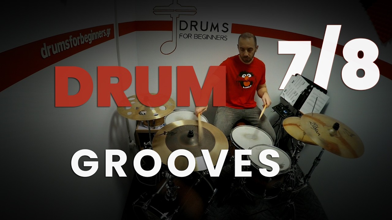 7/8 Beats Drum Lesson - Drum Grooves with Music Sheet on screen!