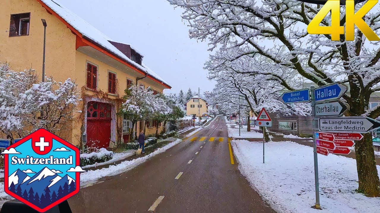 Driving from Switzerland Hallau to Germany Engen in winter