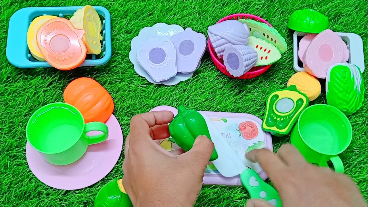 satisfying cutting some plastic vegetables/ cutting capcicum, bitter gourd,corn 🌽 cutting ASMR