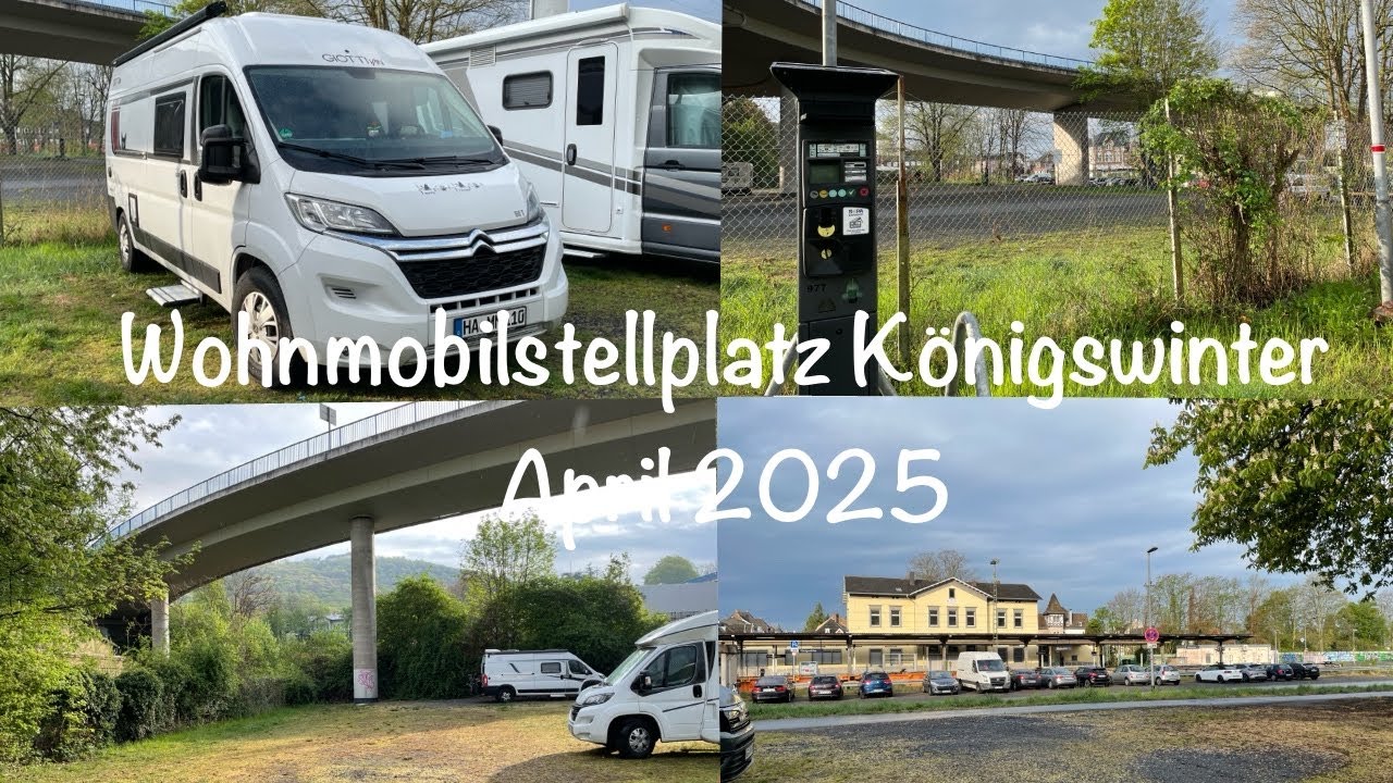 günstiger Wohnmobilstellplatz in Königswinter, April 2025, Wohnmobilstellplatz mit Gleisanschluss