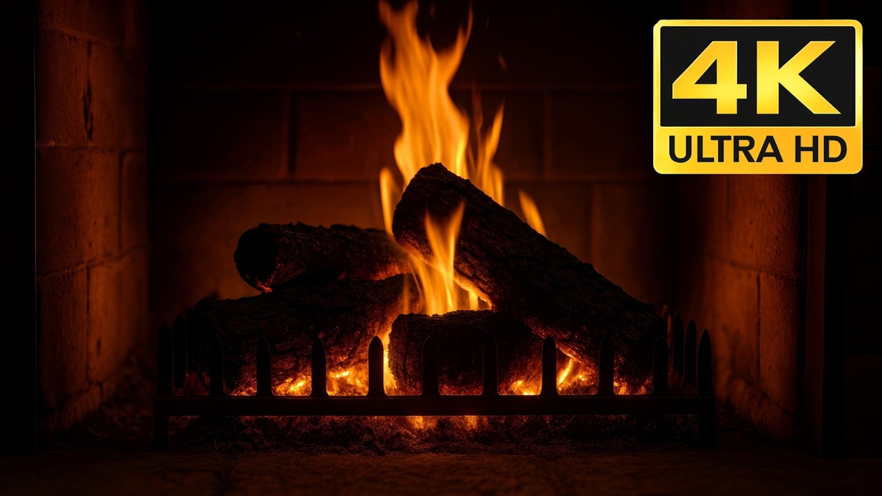 1 Hour Fireplace Background Ambience in 4K – Crackling Fire Sounds for Sleep, Relaxation, Study