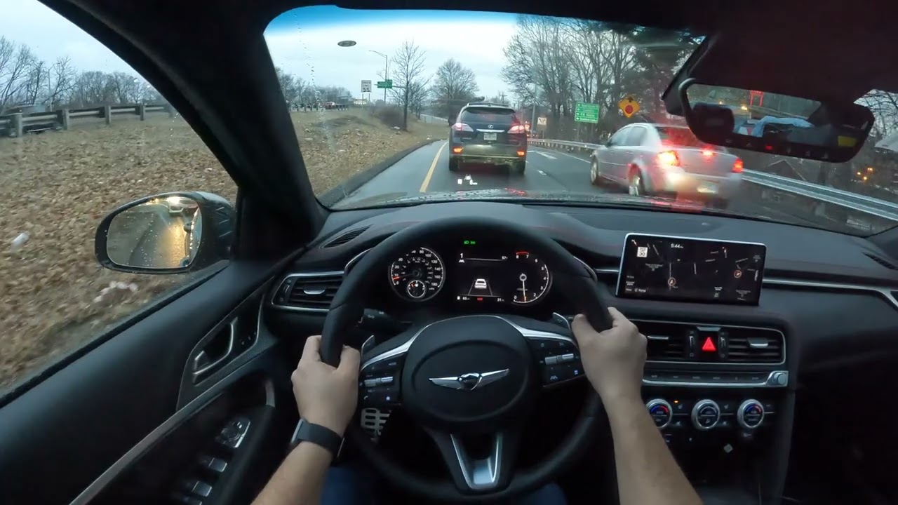 2022 Genesis G70 Rainy + Evening POV Test Drive (ASMR)