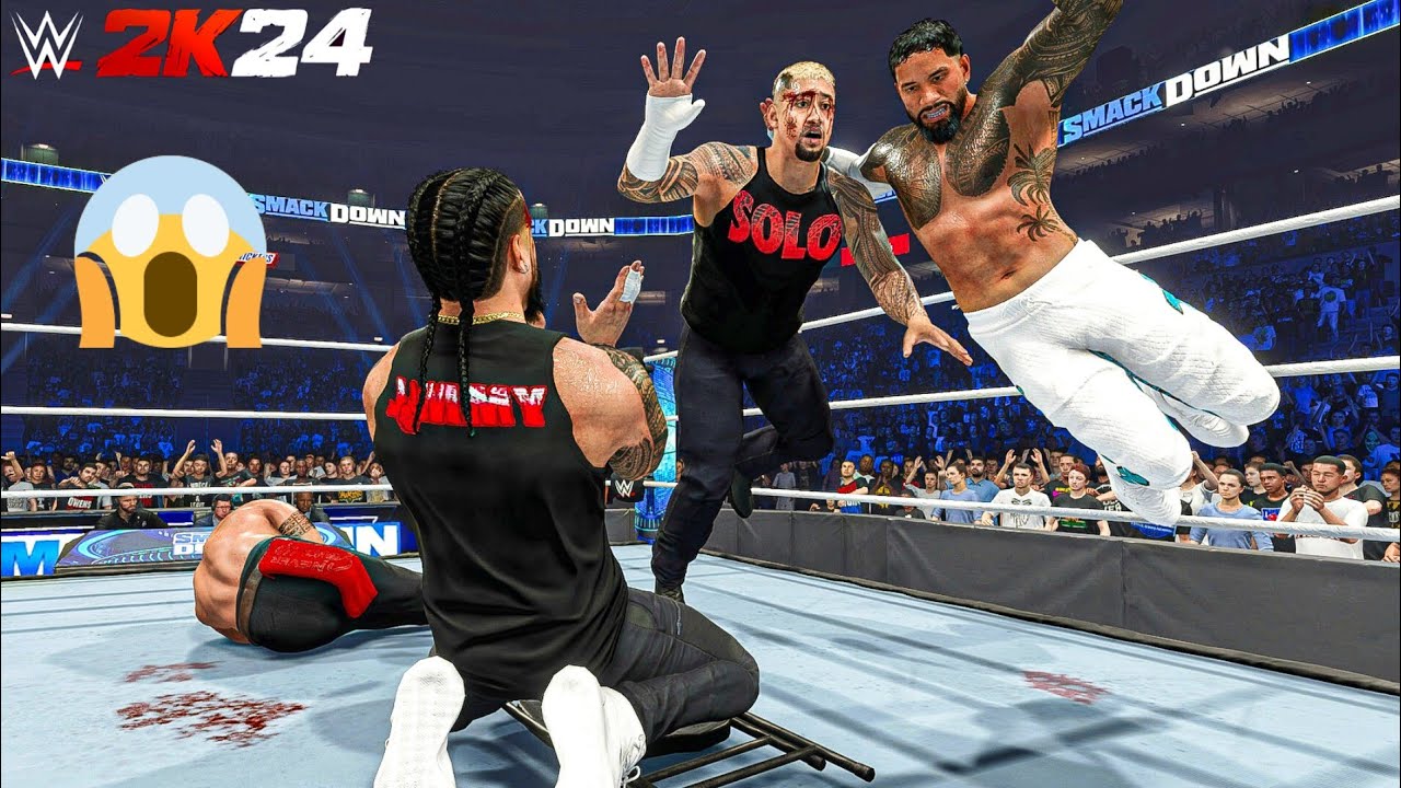 Jey Uso Saves Jimmy Uso from Solo Sikoa & Tama Tonga - WWE 2K24