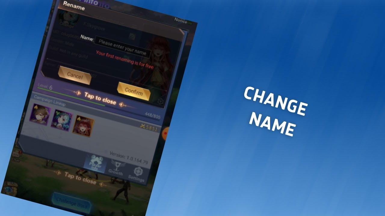 How to change name in Girls' Connect: Idle RPG