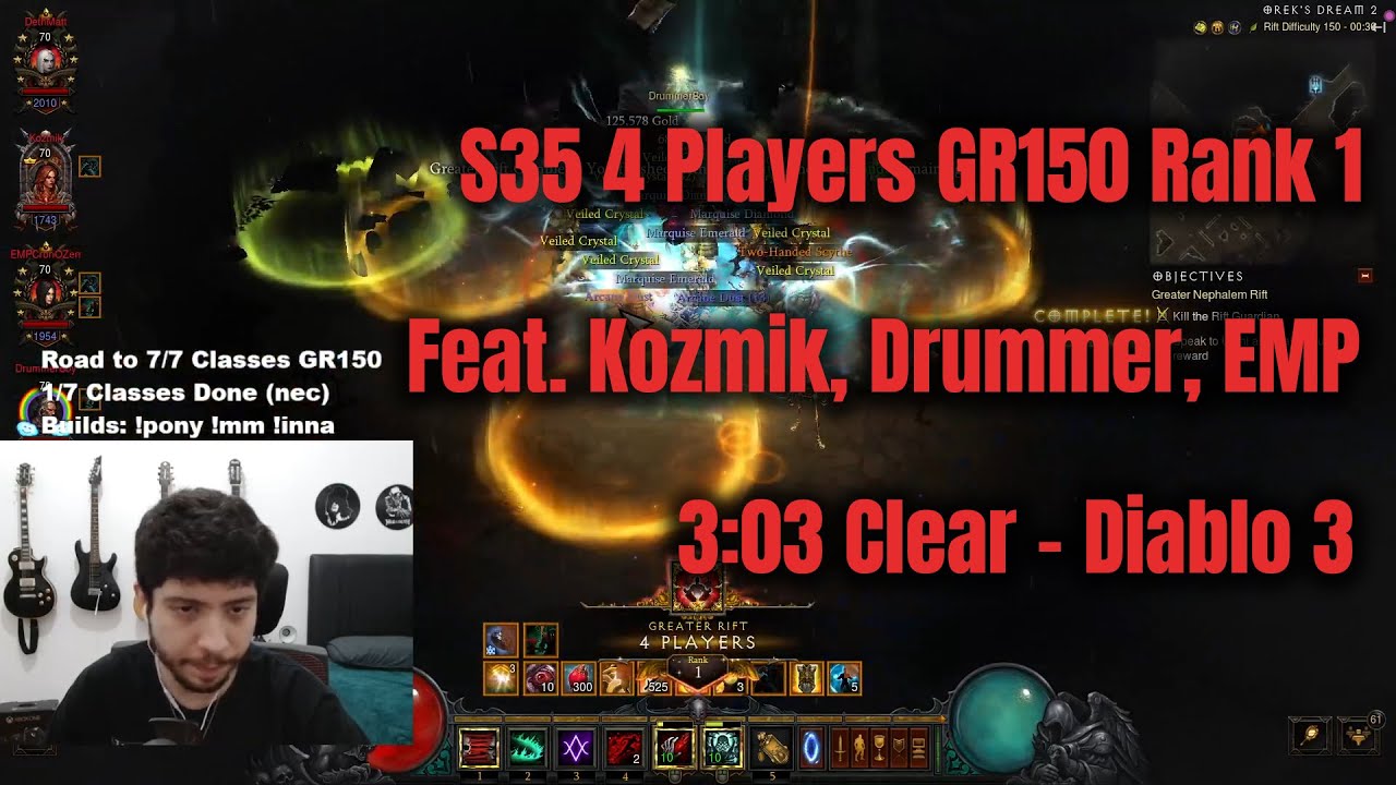 35 сезон, 4 игрока, 150 ранг, 3:03 минуты, взгляд некроманта — Diablo 3