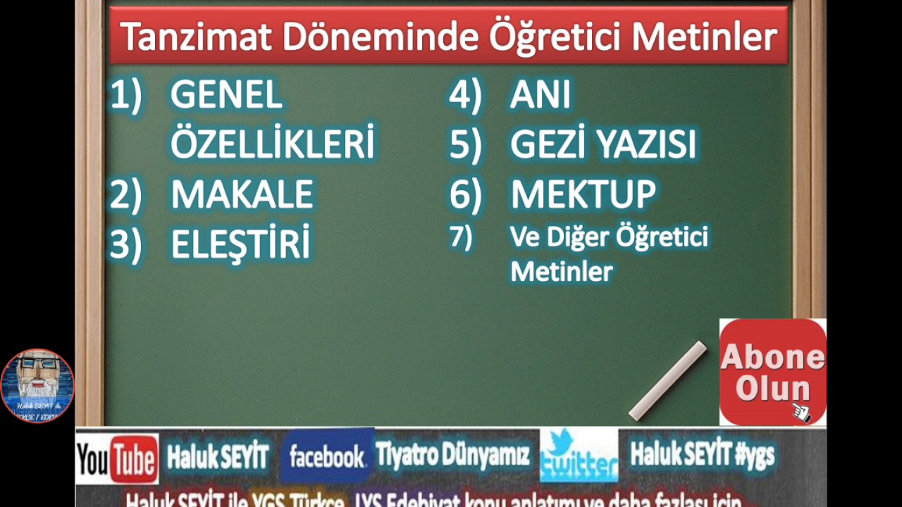 TANZİMAT DÖNEMİ ÖĞRETİCİ METİNLER ( TÜM YÖNLERİYLE / LYS EDEBİYAT )