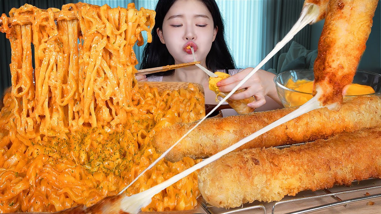 ASMR MUKBANG | Сырная свиная котлета длиной 30 см & Сырная карбонара булдак лапша & Сырный соус 🧀