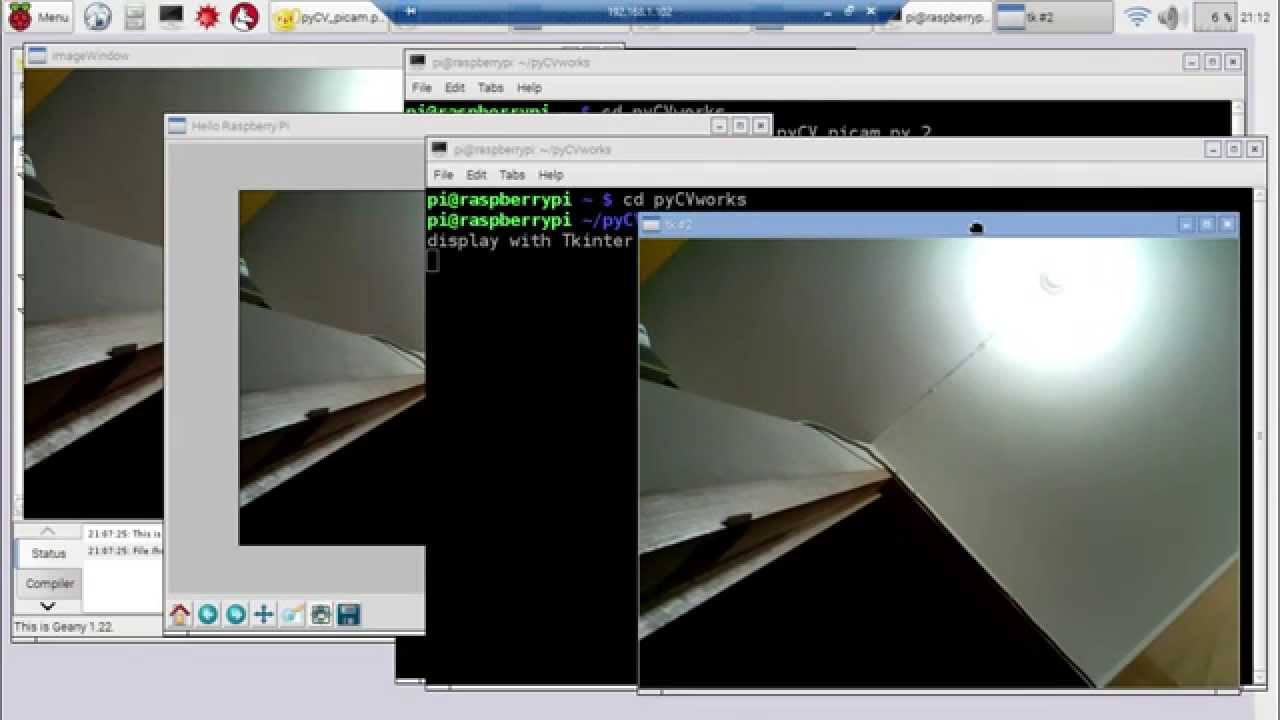 Capture Raspberry Pi Camera image, display on OpenCV, Matplotlib PyPlot and Tkinter GUI