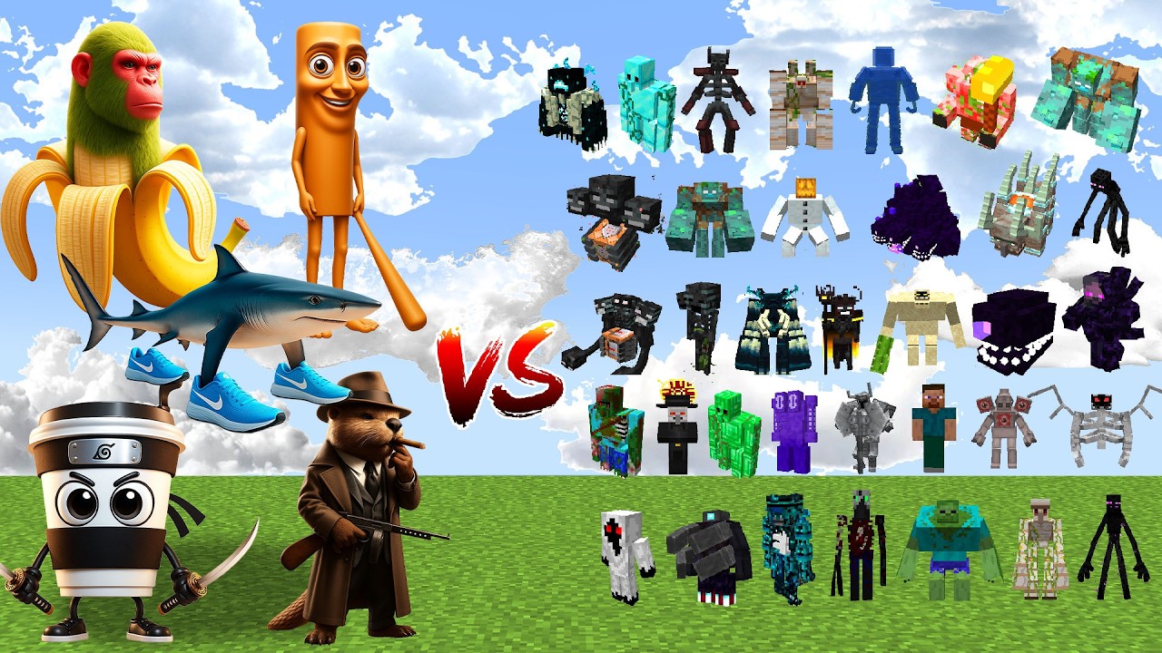 Italian Brainrot Animals vs All Minecraft Bosses - Minecraft Mob Battle