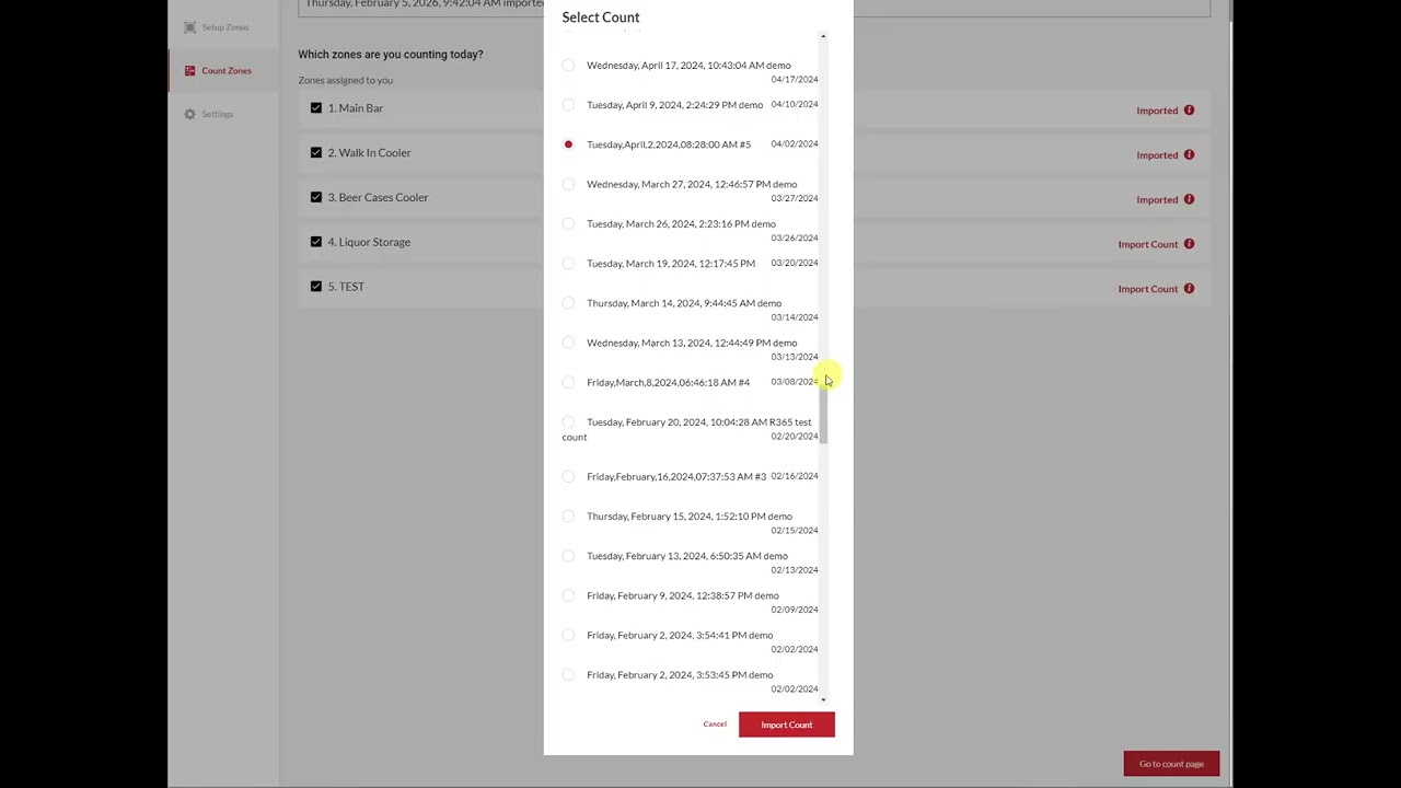 How to recover an old count for export using the import count function