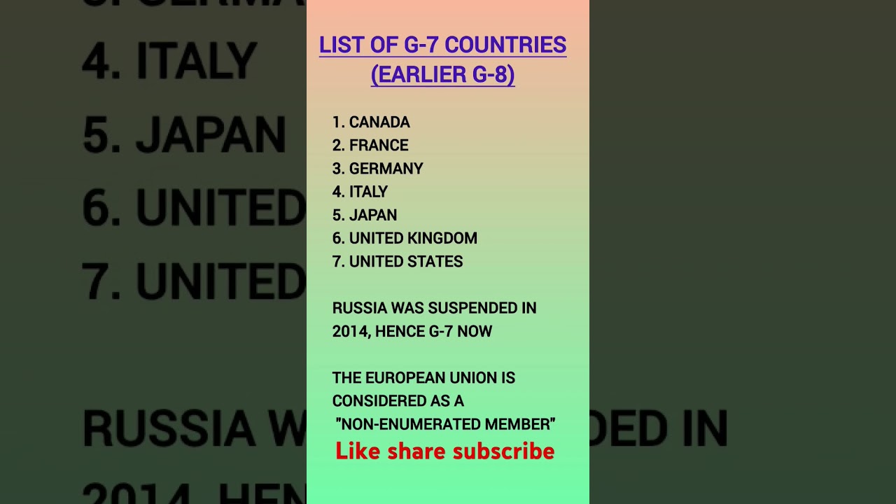 G7 Countries. List of G-7 countries. Difference between G7 and G8 countries #currentaffairs #g7