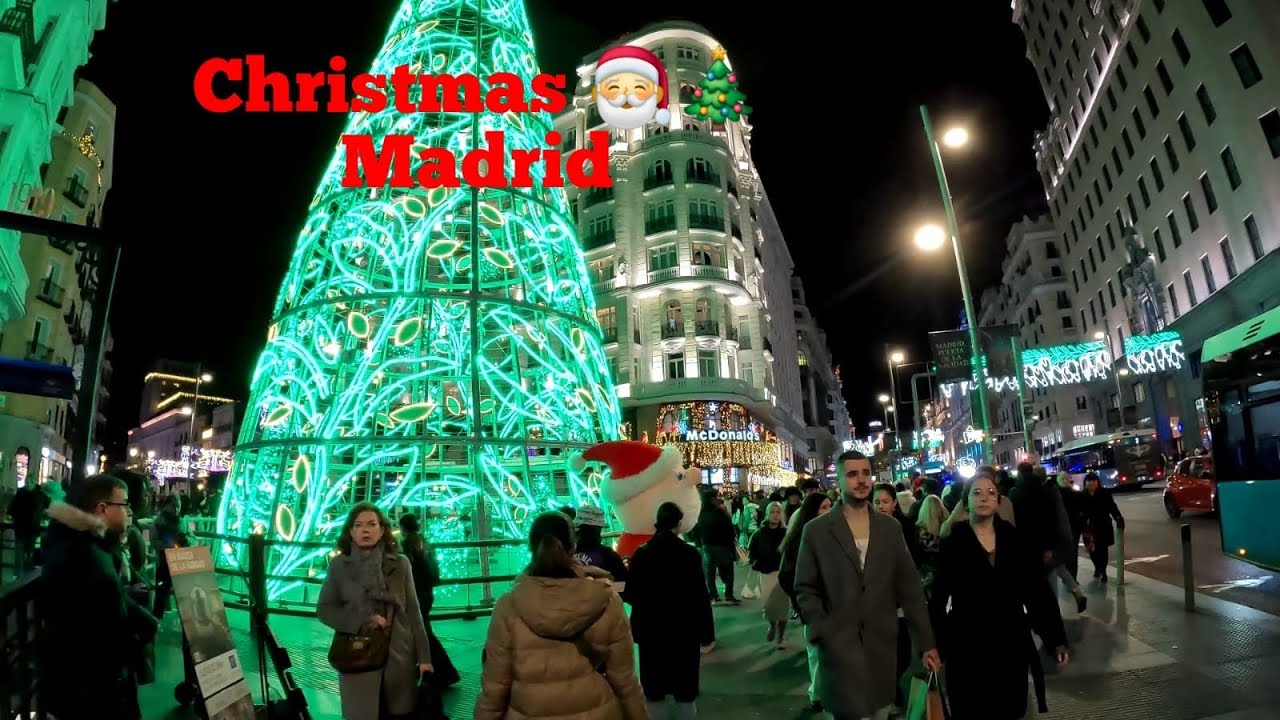 [4k]🇪🇸 Christmas Sparkle in Madrid: Gran Vía to Plaza España