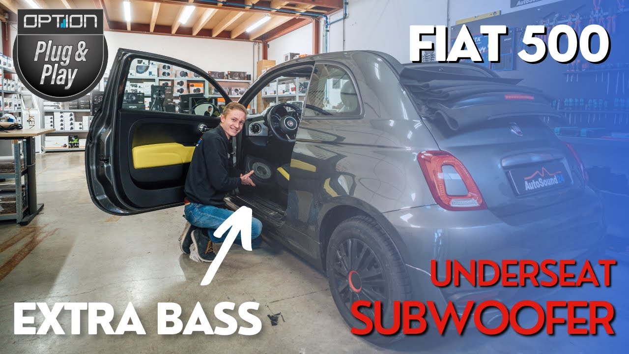 Underseat Subwoofer Fiat 500 Upgrade OPTION Drive10UA Plug & Play Montage met Stekkers - AutoSound24