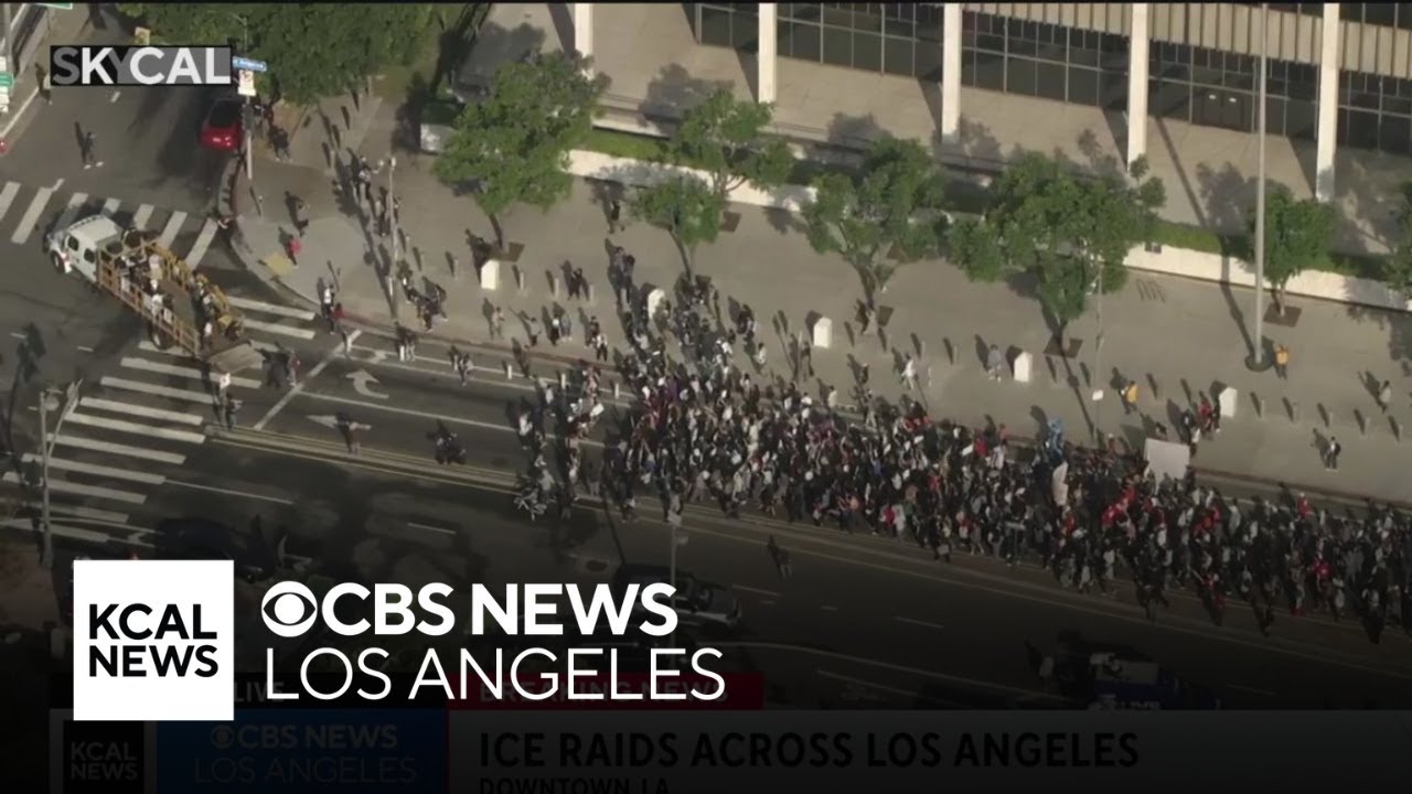 Protesters walk streets of downtown LA following immigration operations