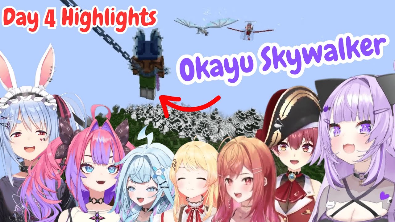 Holo Dragon Minecraft Day 4 Highlights - Dragon Slayers, Okayu Skywalker, and Infinite Gold Strat!