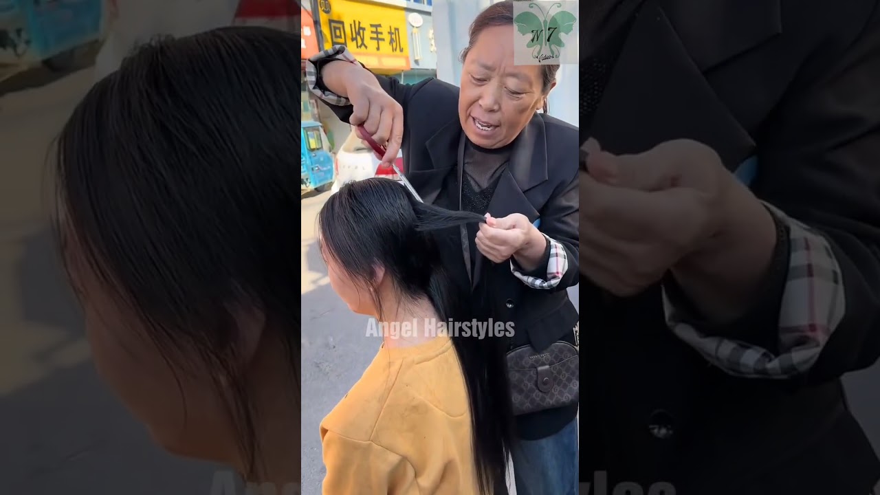 Beautiful young girl long hair cut off for money 😭